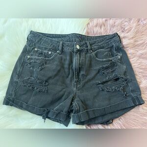 American Eagle High-Rise Distressed Black Denim Shorts